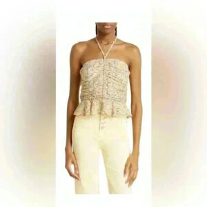 New VERONICA BEARD Arienne Paisley Silk Halter Top Yellow Size 12